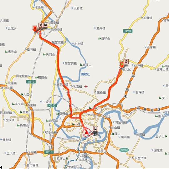 重庆江北国际机场,火车站到海宇酒店公交线路图